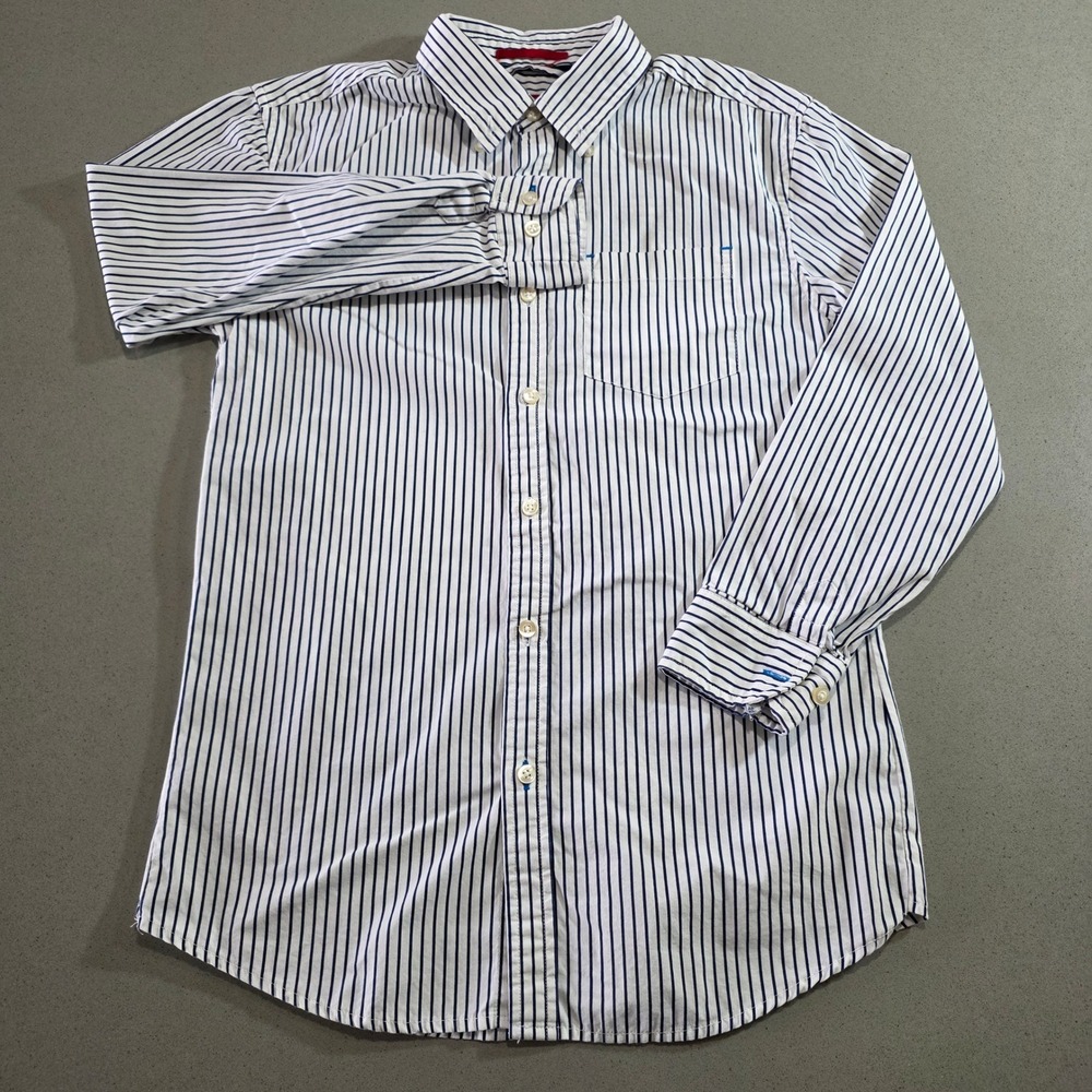 Cactus Mens Navy Blue White Striped Cotton Button Down Shirt Small RN 86220
